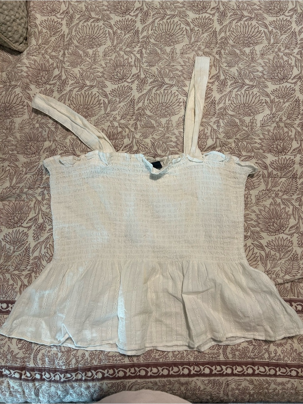 American Eagle - Women’s Cream Smocked Peplum Tank Top